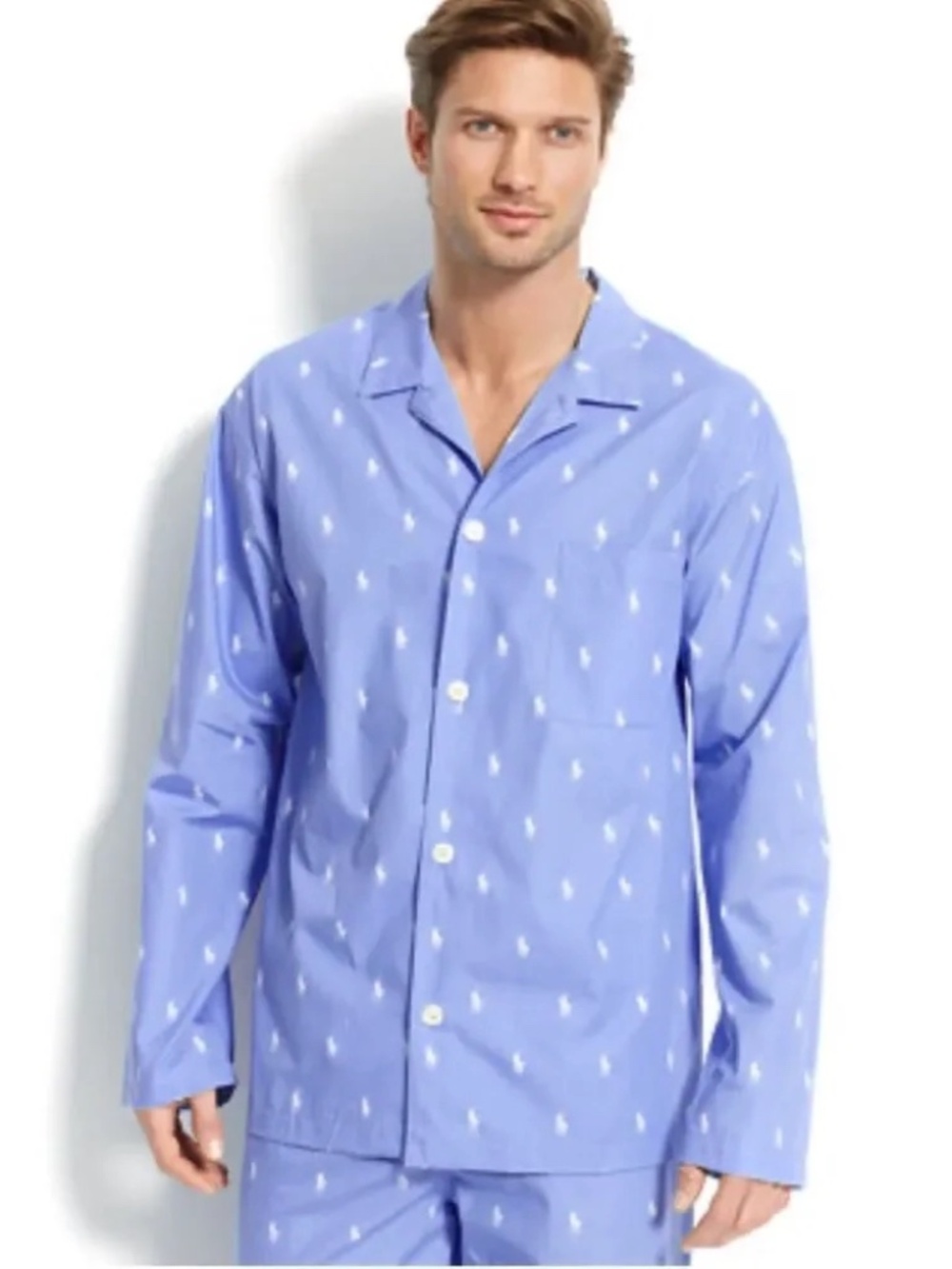 Polo Ralph Lauren Mens Pajama top Blue Cotton Pony Print shirt Sleepwear 1XLT